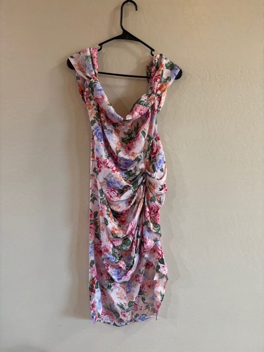 SHEIN Pink Floral Cowl Midi Dress